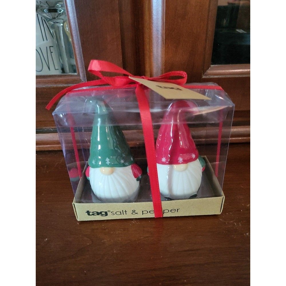 Christmas gnome salt and pepper shaker set ceramic